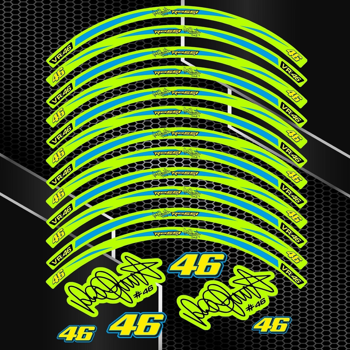 Rossi Universal 18pcs Rim Stickers – Motorcycle Wheel Decals