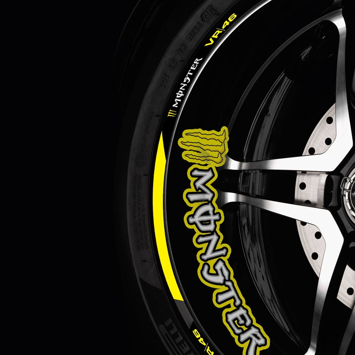 Uniwersalne naklejki na felgi Monster VR46 – okleina na koła motocyklowe