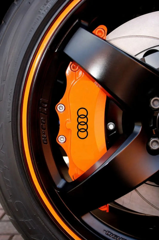Audi brake caliper stickers, red, 6 pcs., attached to the calipers