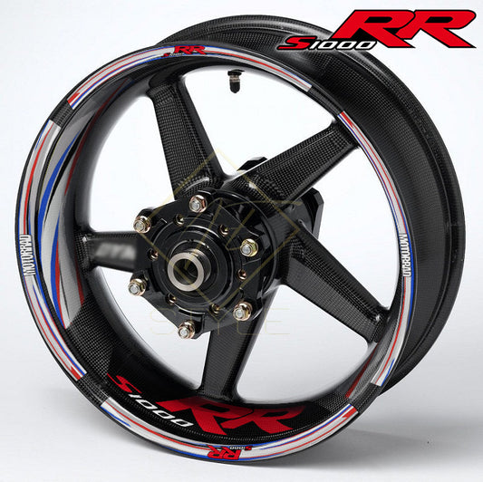 BMW S1000RR Grey M Sport wheel decal kit 36 stickers for 2 wheels, 10mm edge stripes, inner 50mm/30mm decals, glossy finish, mirrored graphics, performance styling