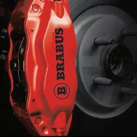 Brabus brake caliper stickers for Mercedes, red, 6 pcs., mounted on calipers