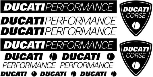 Ducati Performance and Ducati Corse logos and text on a white background