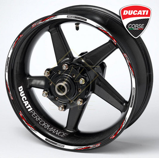 DUCATI Black Wheels Edition wheel decal kit 20 stickers for Panigale, Diavel, Monster, 10mm stripe thickness, glossy finish, mirrored graphics, performance styling