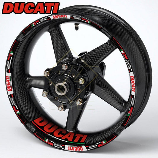 DUCATI Italy Edition wheel decal kit 20 stickers for Panigale, Diavel, Monster, 10mm stripe thickness, glossy finish, mirrored graphics, performance styling