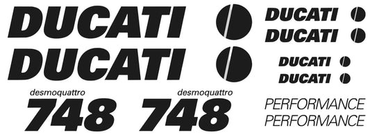 Ducati 748 decals with branding on a gray background
