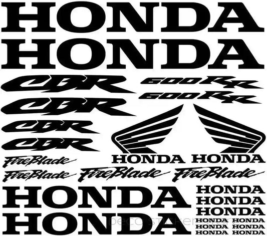 Collection of Honda decals including logos and text on a black background