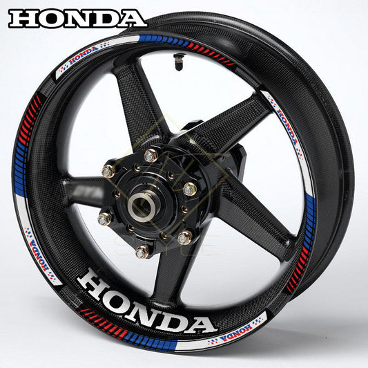 HONDA HRC Fireblade Black wheel decal kit 20 stickers for 2 wheels, 10mm thick, glossy finish, mirrored graphics, black background