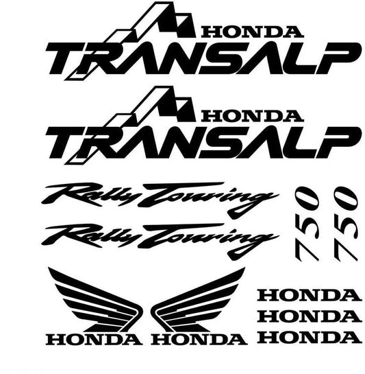 Set of black Honda Transalp decals on a white background