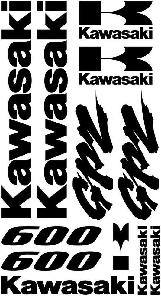Set of Kawasaki logo and text graphics in black on a white background