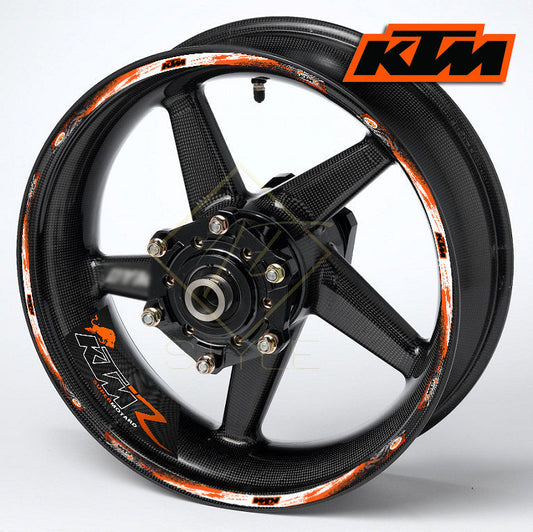KTM Super Duke/RC Black wheel decal kit 20 stickers for 2 wheels, 10mm thick, glossy finish, mirrored graphics, designed for black wheels