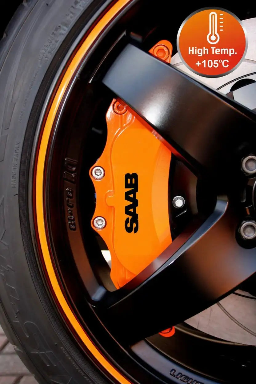 Saab brake caliper stickers, black, 6 pcs., applied to the car's calipers