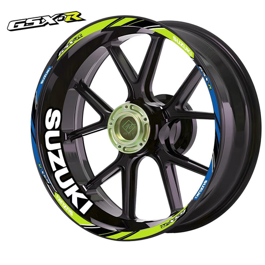 Suzuki GSXR/Gixxer motorcycle wheel decals 20-piece rim and inner stickers, BLACK background, customizable colors