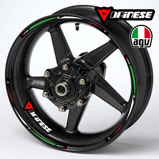 Universal R17 wheel decal kit 16 stickers for 2 wheels, 10mm thick, glossy finish, mirrored graphics, fits BMW, Yamaha, Kawasaki 17" black wheels