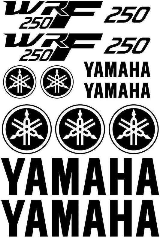 Yamaha WRF 250 decals and logos on a white background