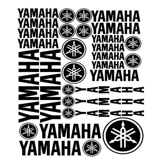 Collection of Yamaha logos and text on a white background