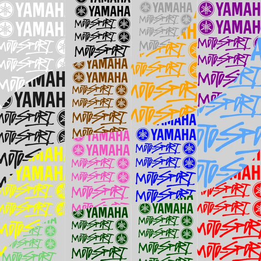 Pattern of Yamaha logos in various colors on a gray background