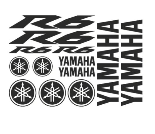 Yamaha R6 decals and logos on a white background