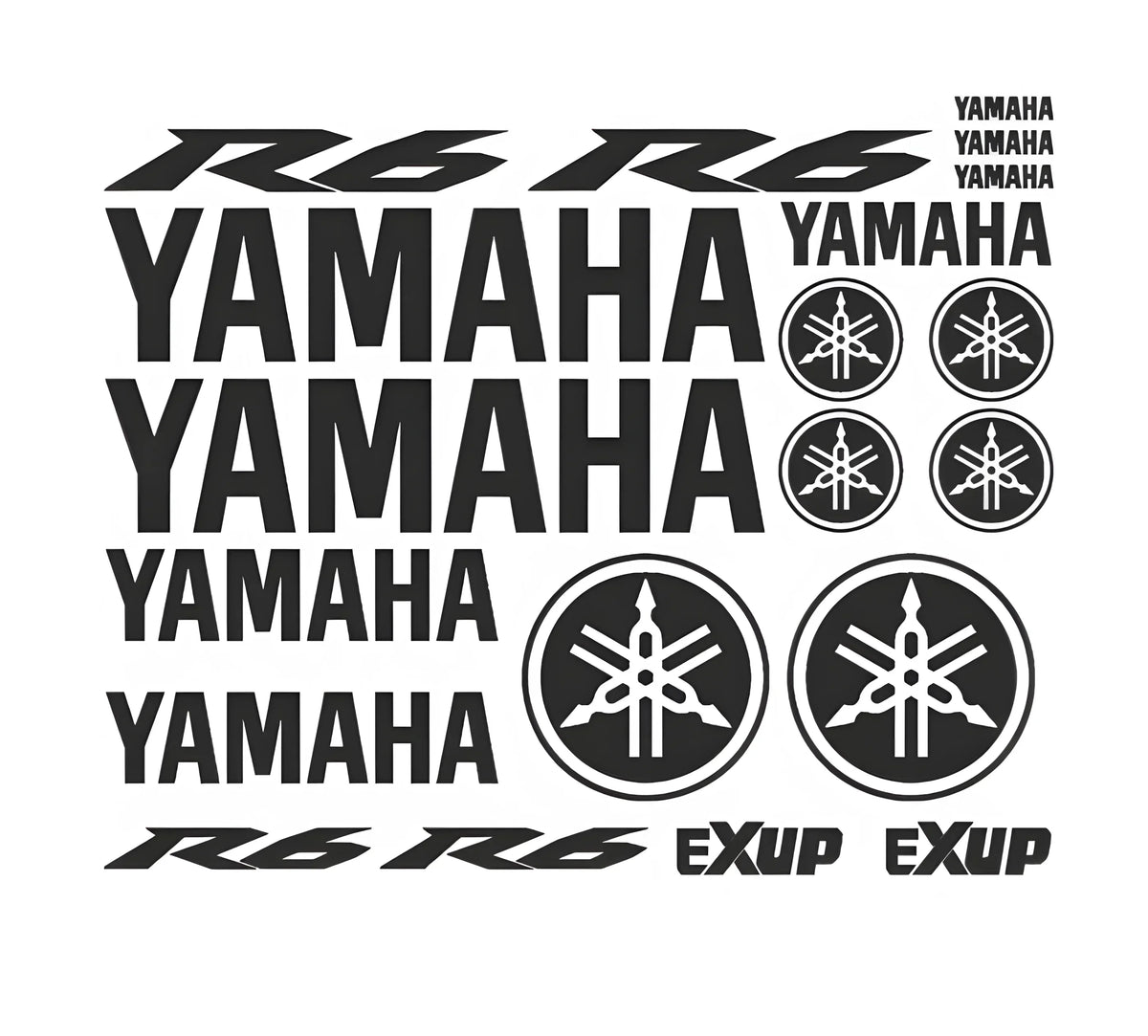 Yamaha decals and logos on a white background